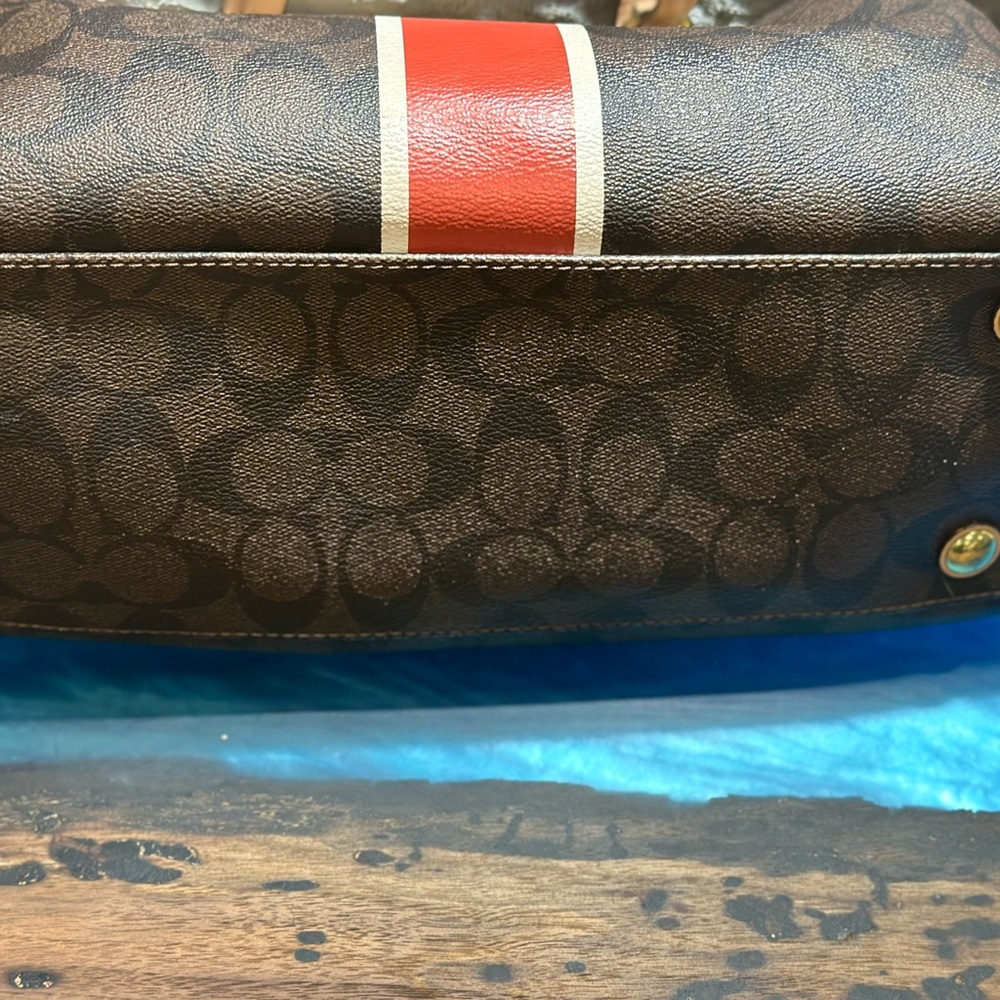 Coach Brown and Cream Satchel with Red Stripe - Picture 4 of 4